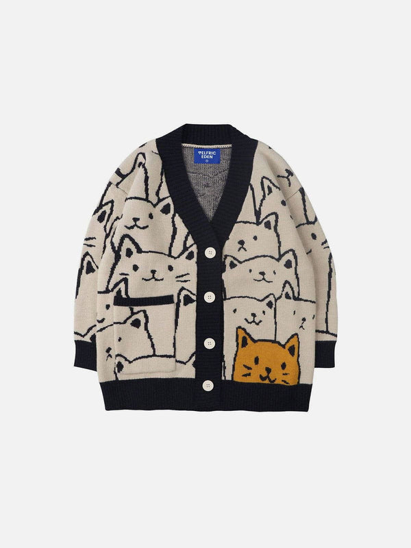 Fvshya Cartoon Cat Graphic Knit Cardigan