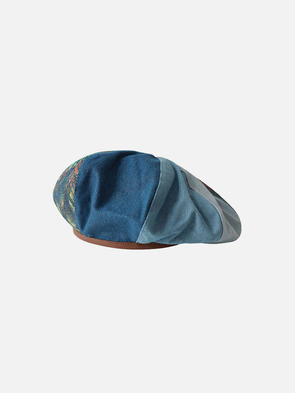 Fvshya Denim Colorblock Vintage Beret
