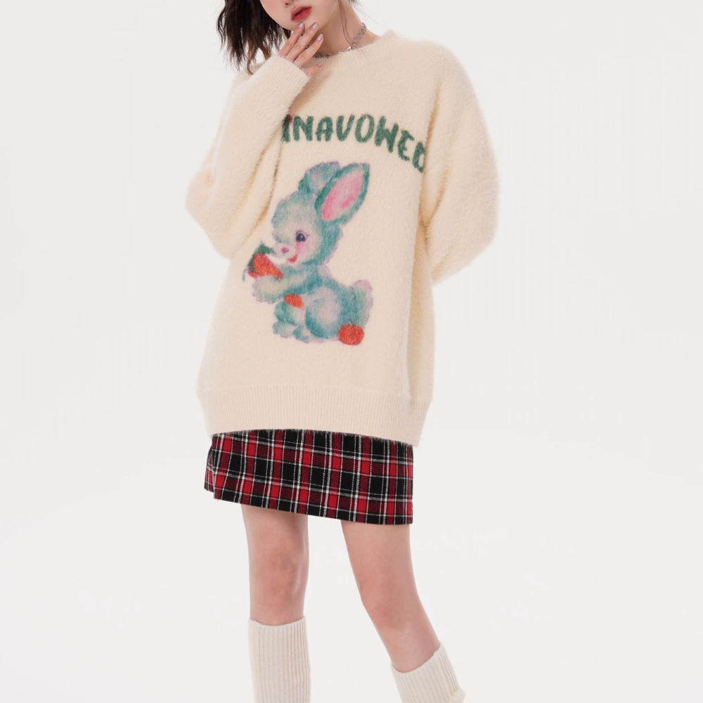 Fvshya Cartoon Rabbit Graphic Sweater