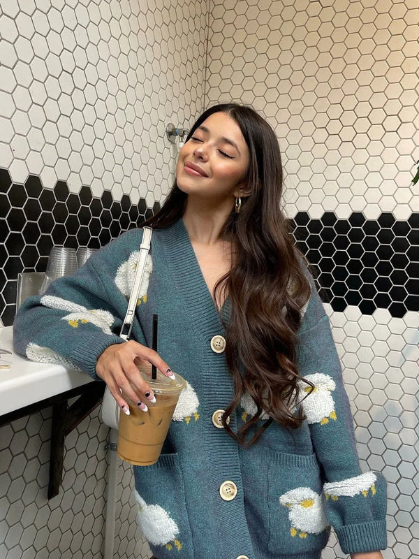 Fvshya Little White Lamb Knitting Cardigan