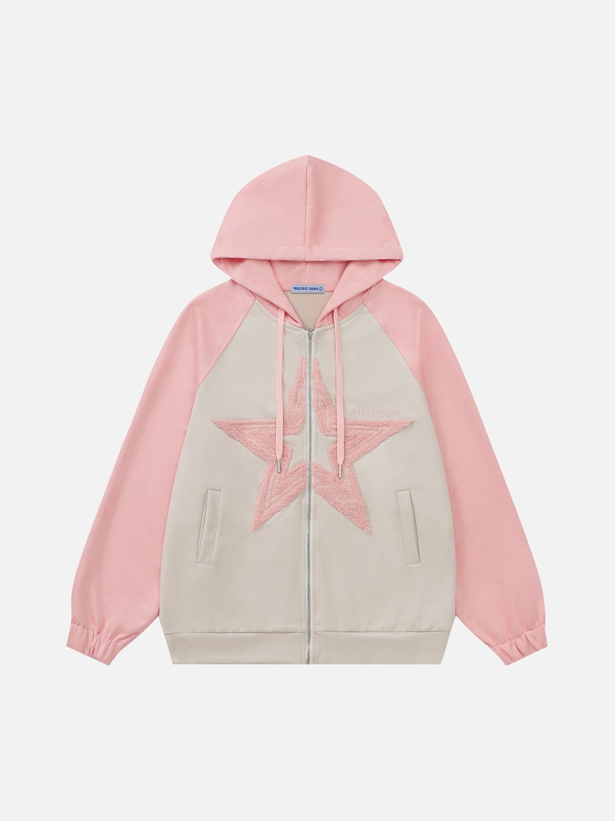 Fvshya Suede Star Patchwork Zip Up Hoodie