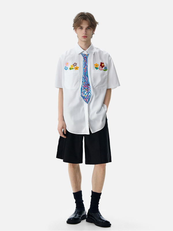 Fvshya Graffiti Necktie Short Sleeve Shirt