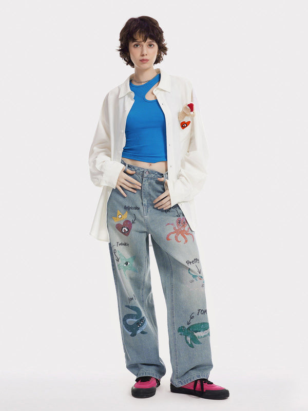 Fvshya Animal Graphic Jeans