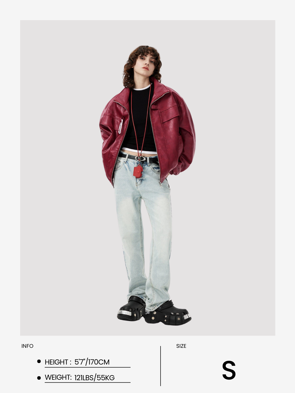 Fvshya Metal Buckle Faux Leather Jacket