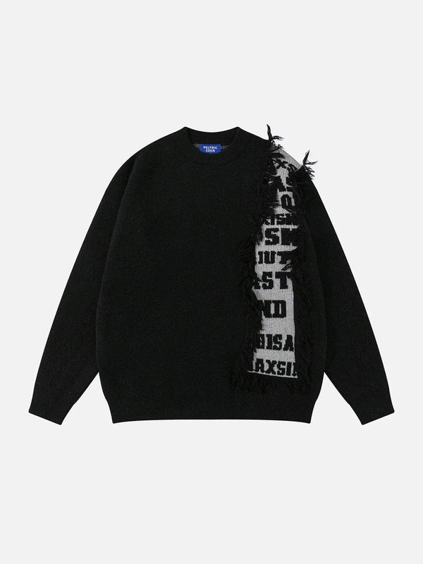 Fvshya Fringe Letter Jacquard Sweater