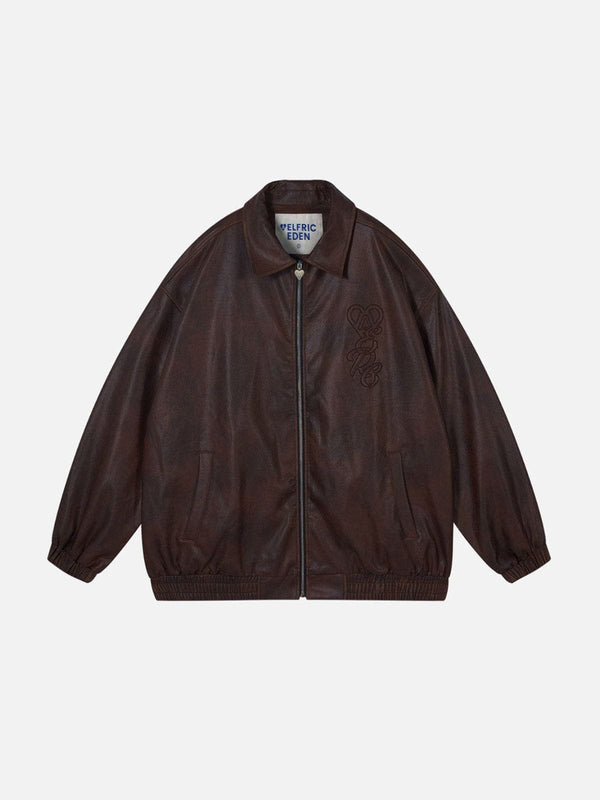 Fvshya Embroidery Fold-Over Faux Leather Jacket
