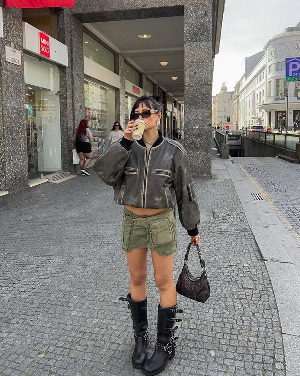 Fvshya "80s tape" Washed Vintage Leather Jacket