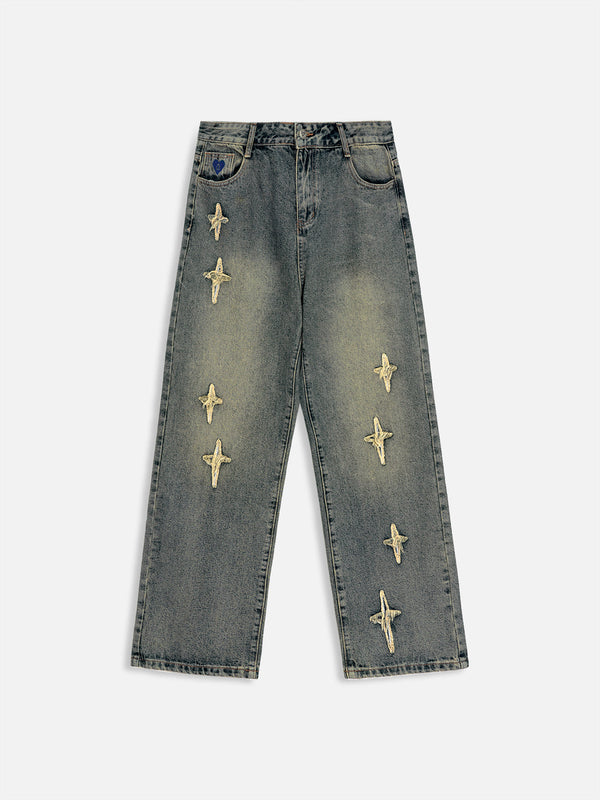 Fvshya Star Embroidered Washed Straight Jeans