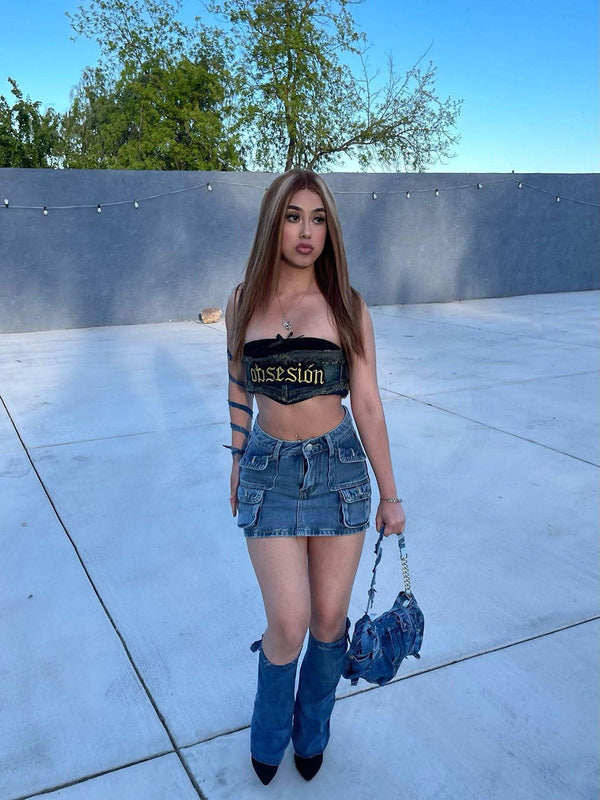 Fvshya Vintage Multi Pocket Denim Skirt