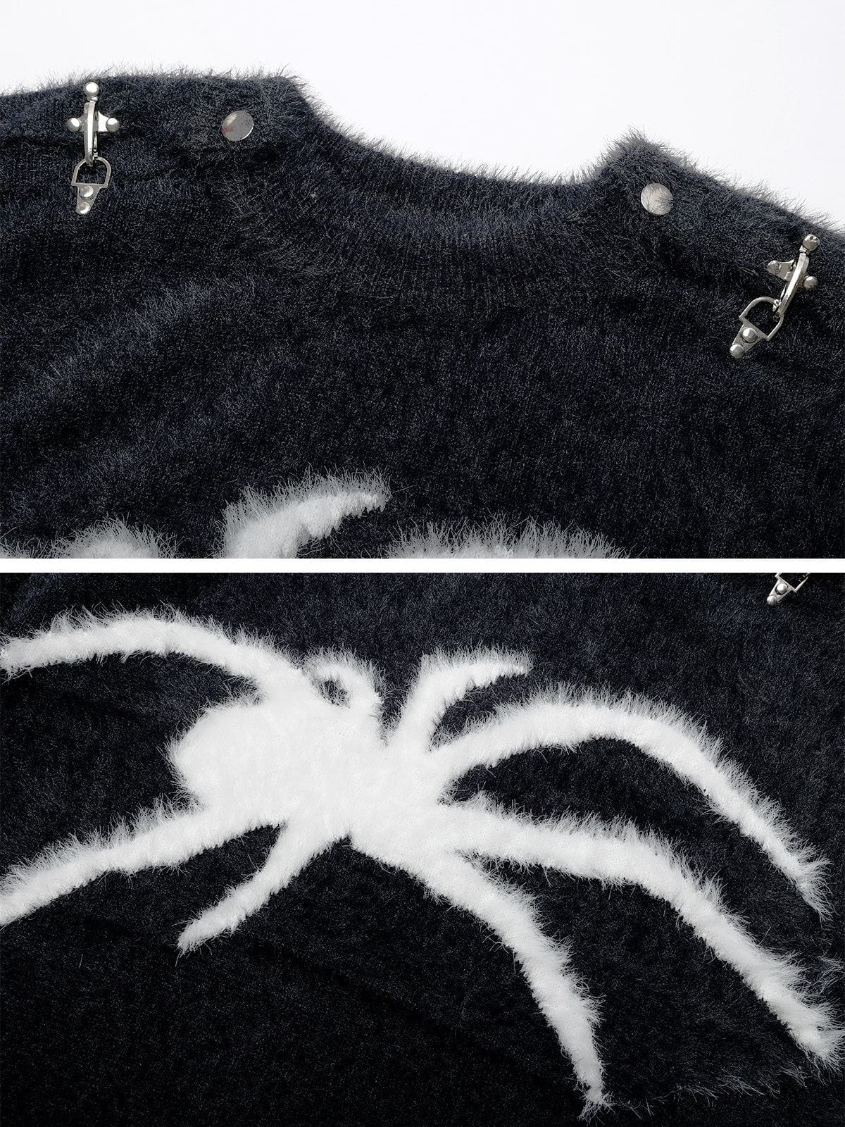 Fvshya Metal Buckle Spider Jacquard Sweater