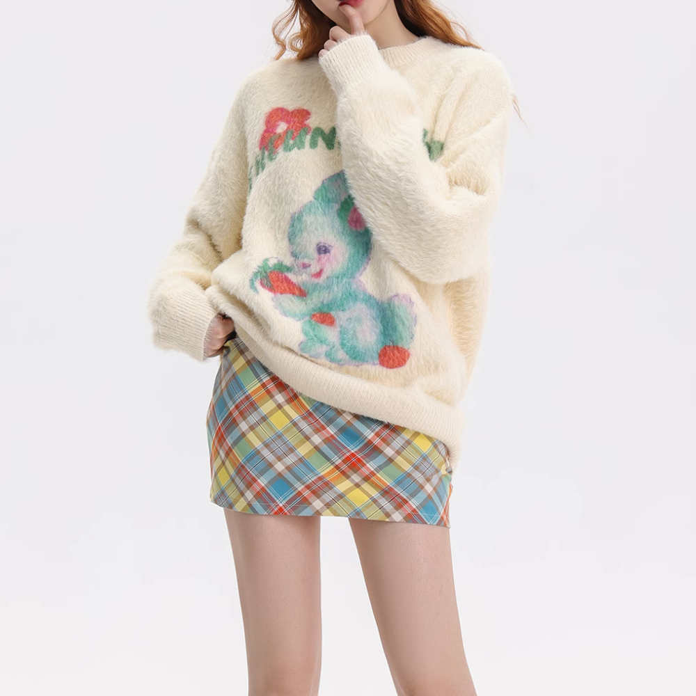 Fvshya Cartoon Rabbit Graphic Sweater