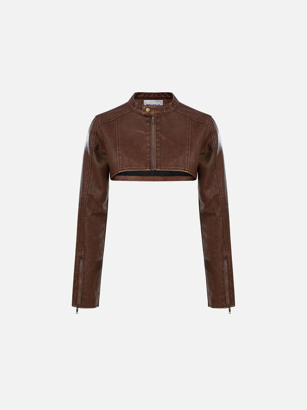 Fvshya Washed Cropped Faux Leather Jacket