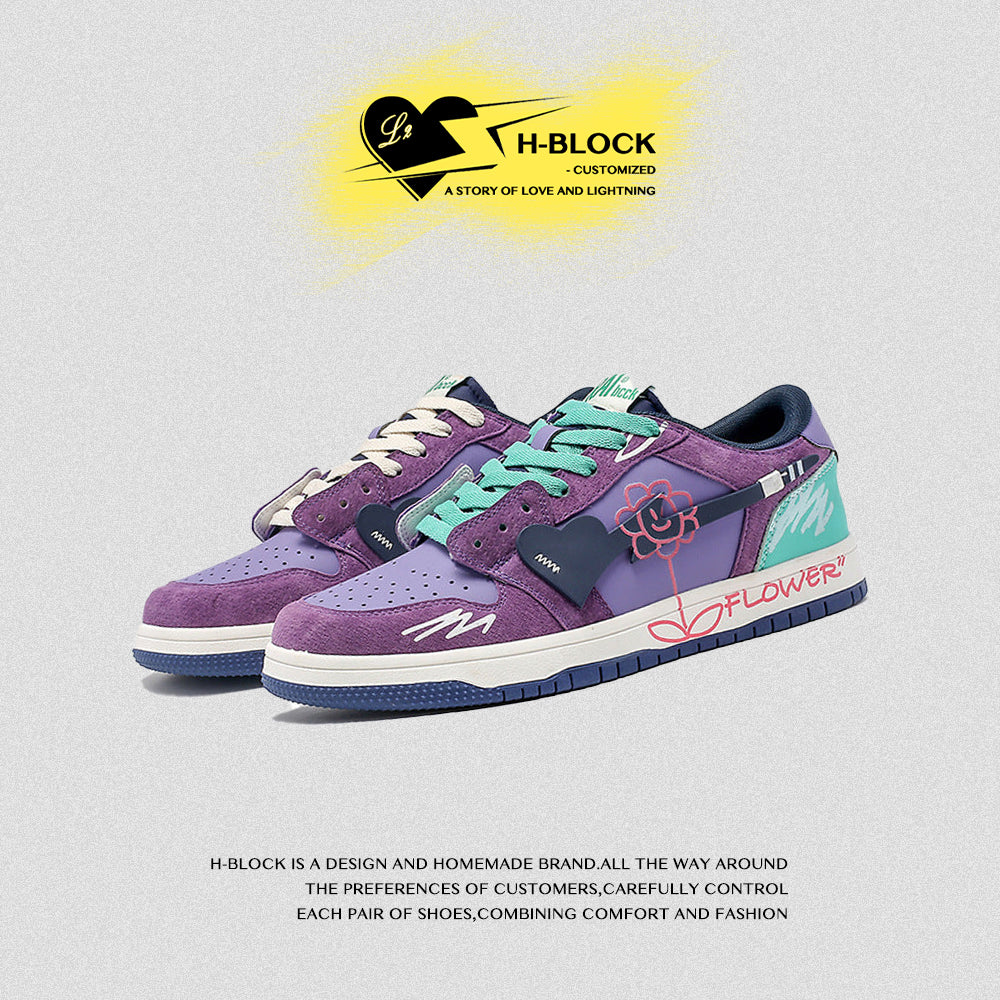 Fvshya H-Block Flower Canvas Skate Shoes
