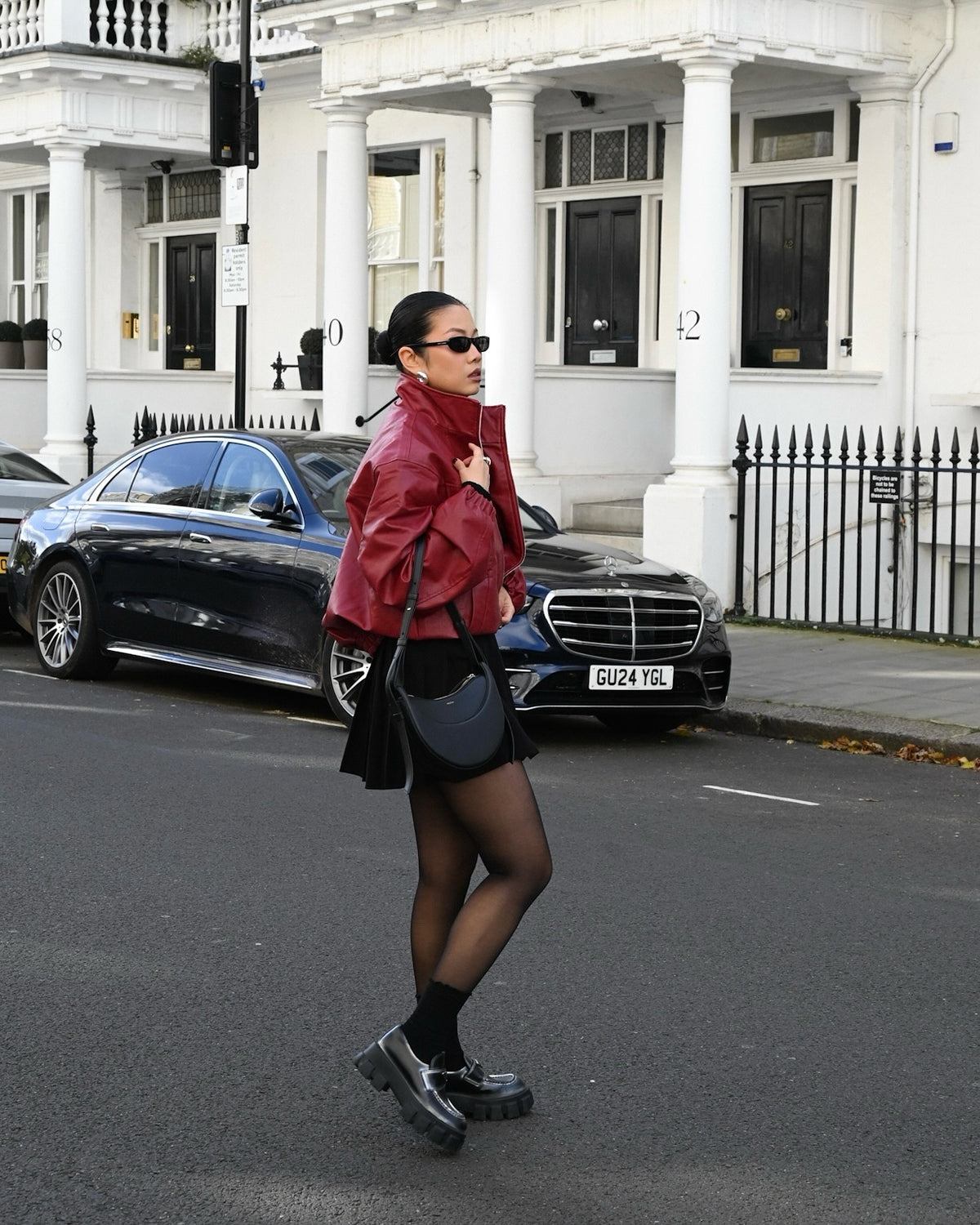 Fvshya Metal Buckle Faux Leather Jacket