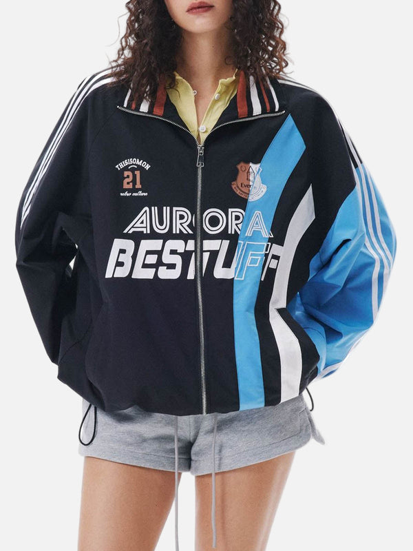 Fvshya Retro Contrast Color Stitching Jersey Jacket