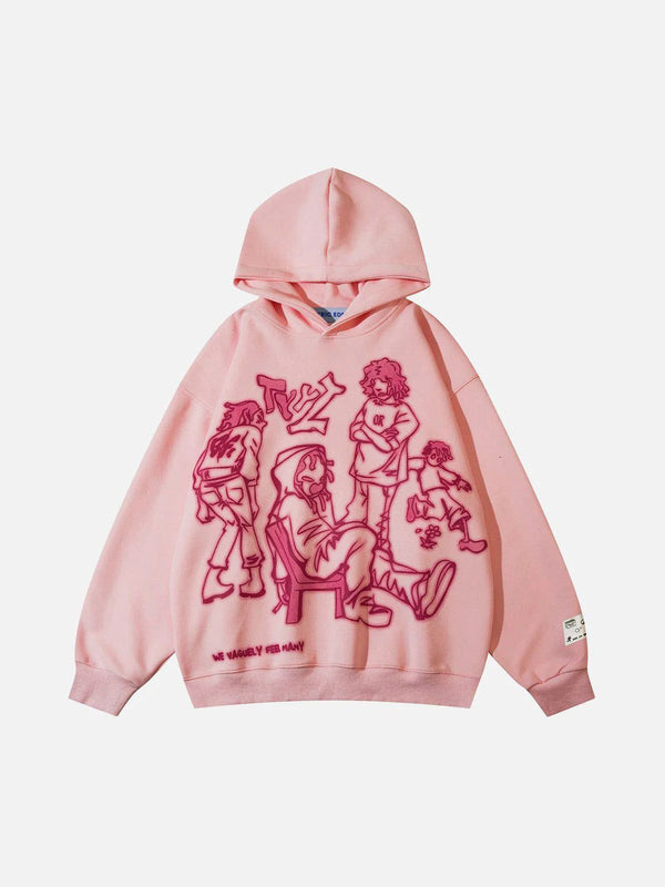 Fvshya Cartoon Line Character Print Hoodie