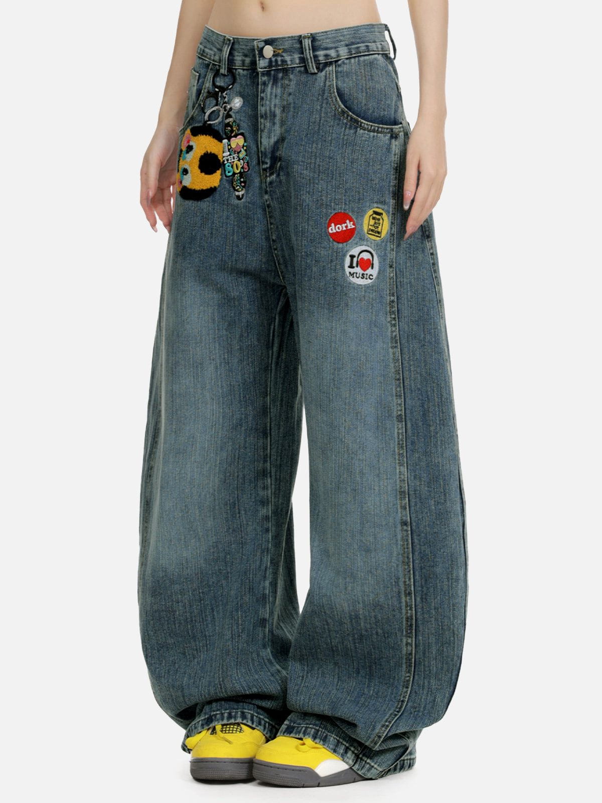 Fvshya Embroidery Baggy Barrel Jeans