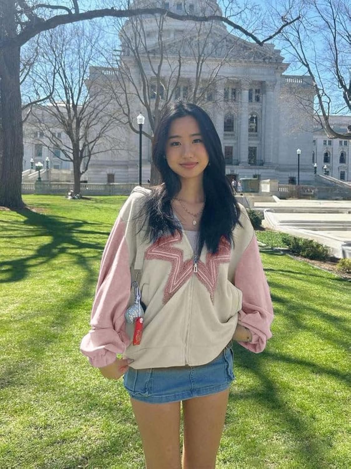 Fvshya Suede Star Patchwork Zip Up Hoodie