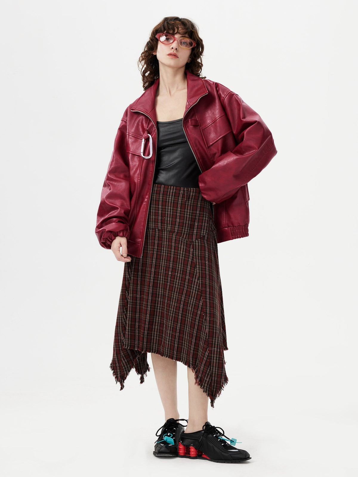 Fvshya Metal Buckle Faux Leather Jacket