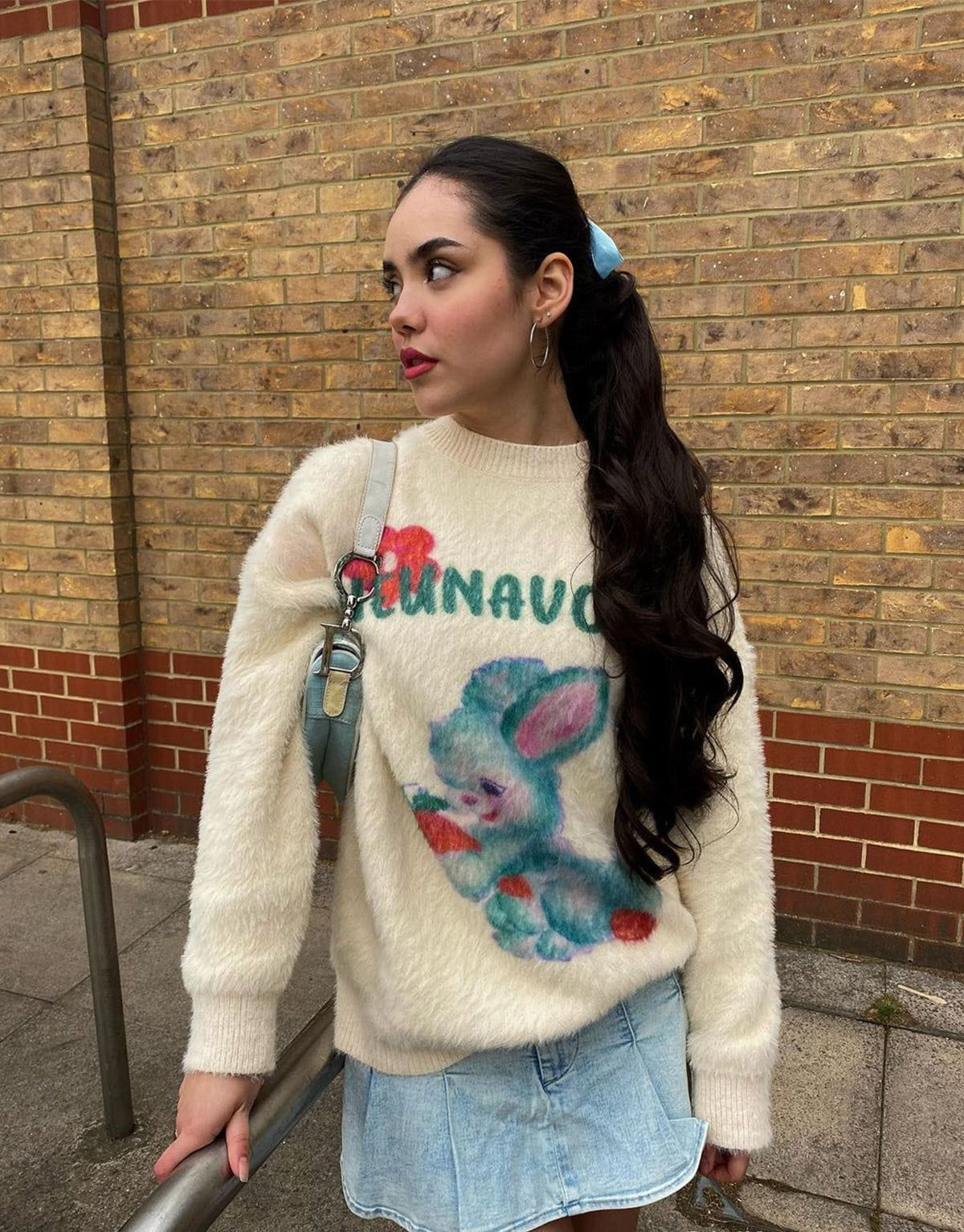 Fvshya Cartoon Rabbit Graphic Sweater