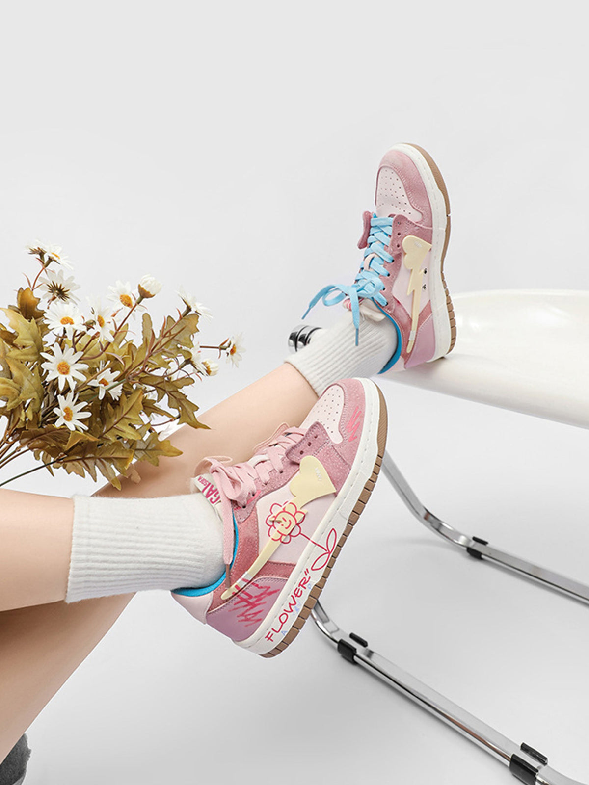 Fvshya H-Block Flower Canvas Skate Shoes