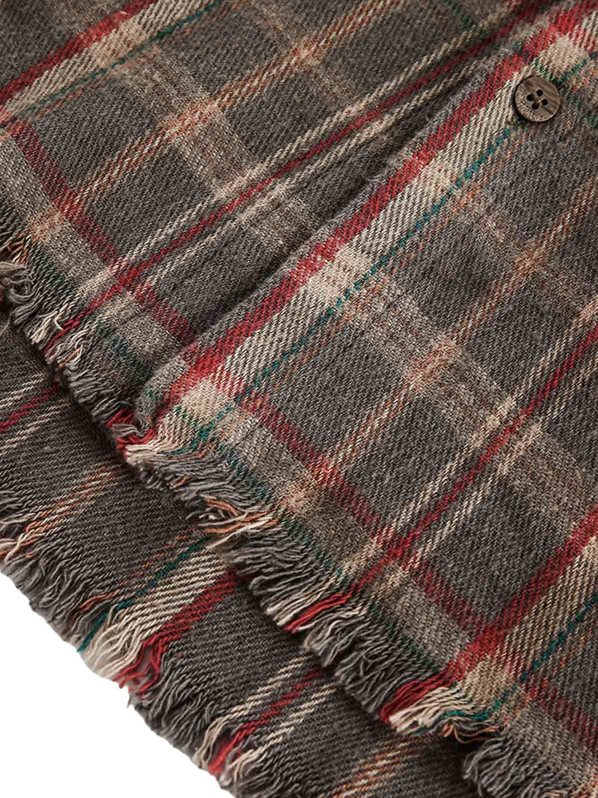 Fvshya Vintage Plaid Tie-Dye Long Sleeve Shirt