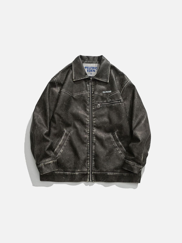 Fvshya Deep Washed Retro Leather Jacket