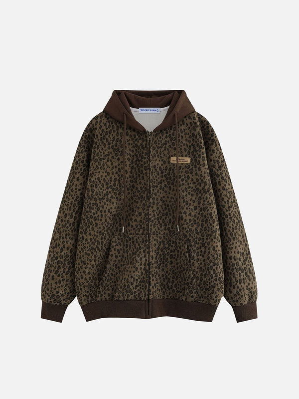 Fvshya Leopard Print Zip Up Hoodie