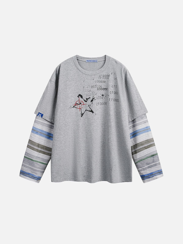 Fvshya Blurring Print Two Layer Long Sleeve Tee
