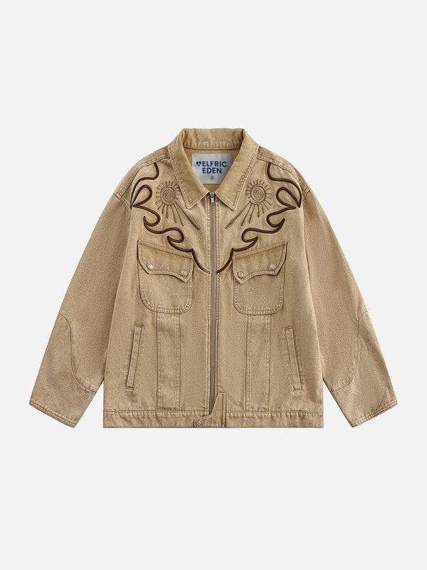 Fvshya Embroidery Washed Denim Jacket