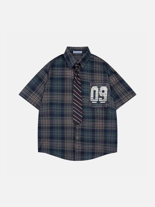 Fvshya Plaid Necktie Short Sleeve Shirt