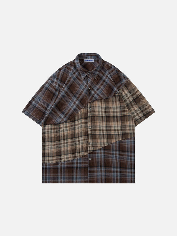 Fvshya Plaid Patchwork Short Sleeve Shirt