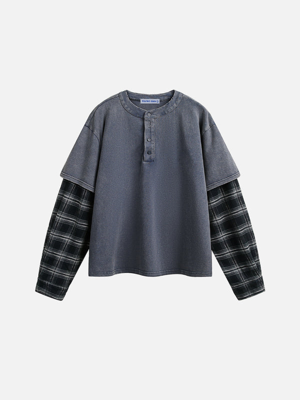 Fvshya Plaid Two Layer Washed Long Sleeve Tee