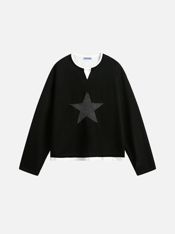 Fvshya Applique Star Two Layer Long Sleeve Tee