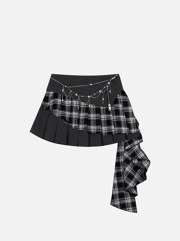 Fvshya Plaid Patchwork Chain Skirt