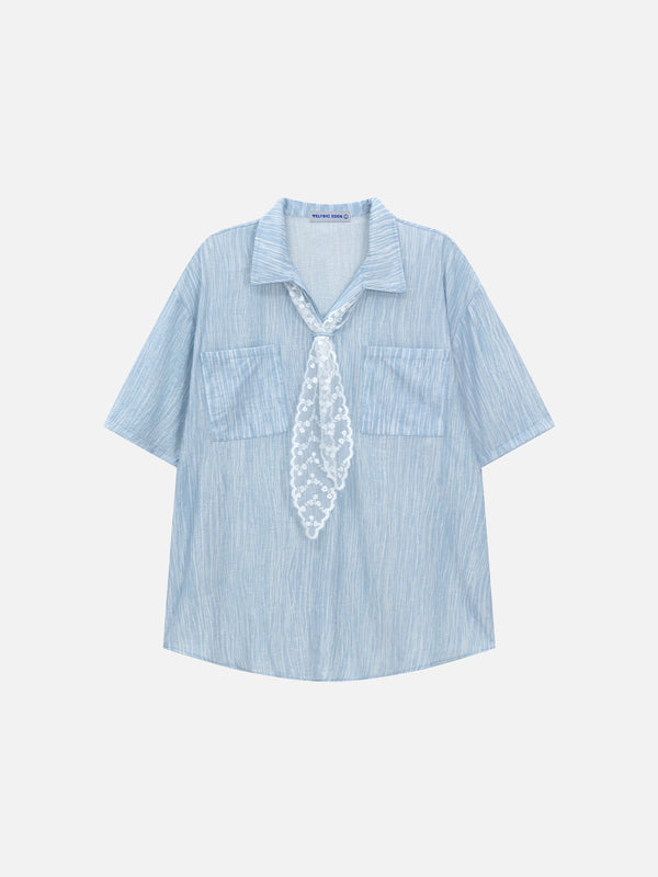 Fvshya v Lace Necktie Short Sleeve Shirt