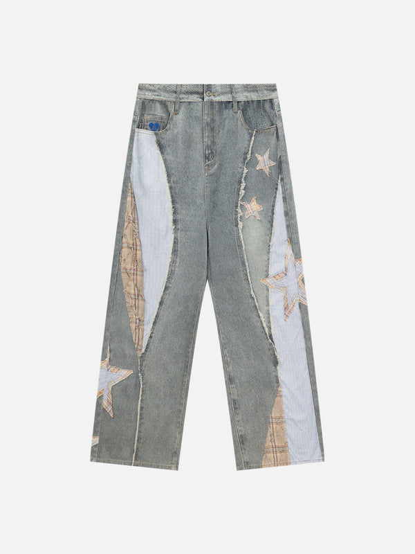 Fvshya Patchwork 3D Print Jeans