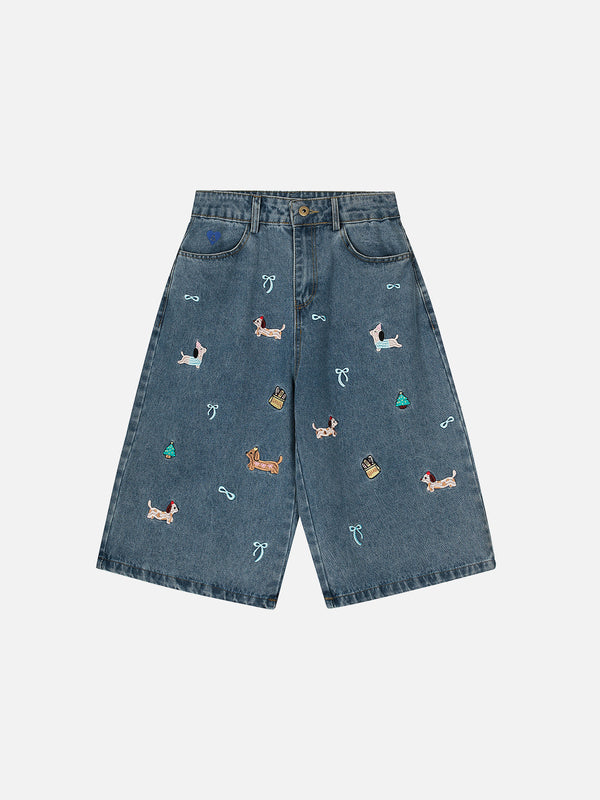 Fvshya Dachshund Embroidery Longline Jorts