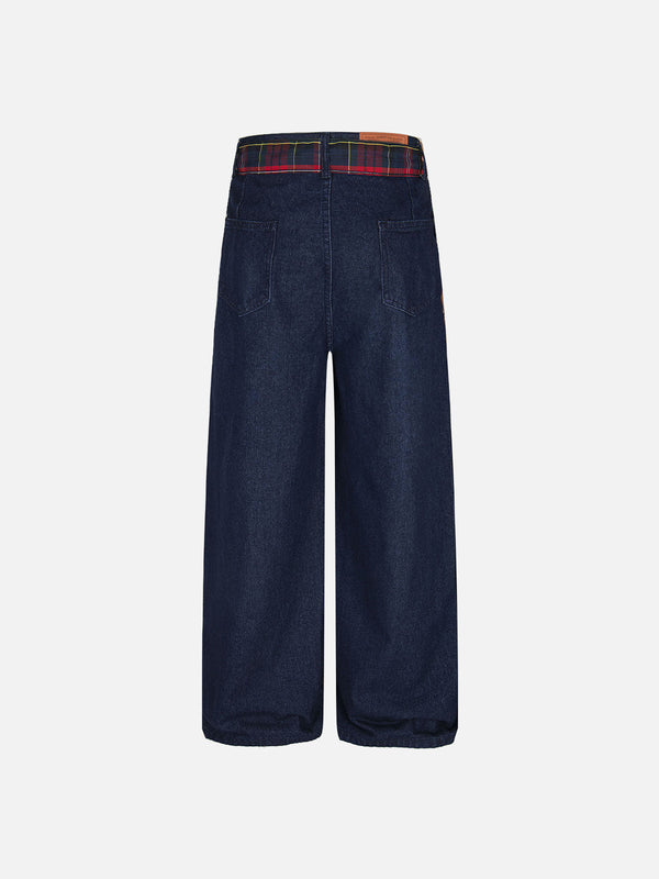 Fvshya Plaid Belt Baggy Jeans