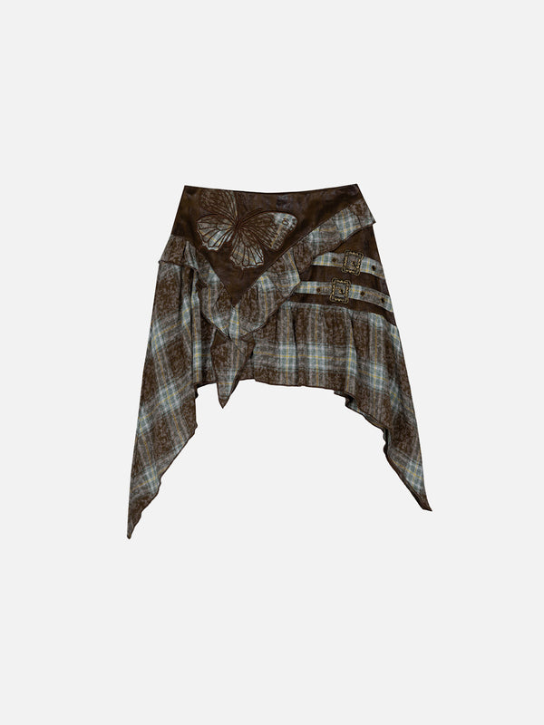 Fvshya Plaid Patchwork Butterfly Skirt