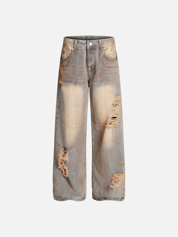 Fvshya Dirt Color Distressed Baggy Jeans