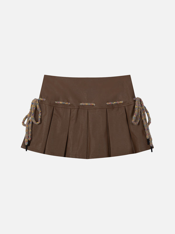 Fvshya Drawstring Wrinkle Faux Leather Skirt