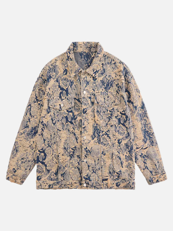 Fvshya Distressed Jacquard Denim Jacket