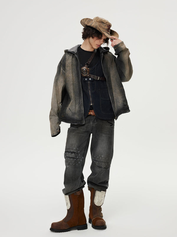 Fvshya Mud Dyeing Denim Zip Up Jacket