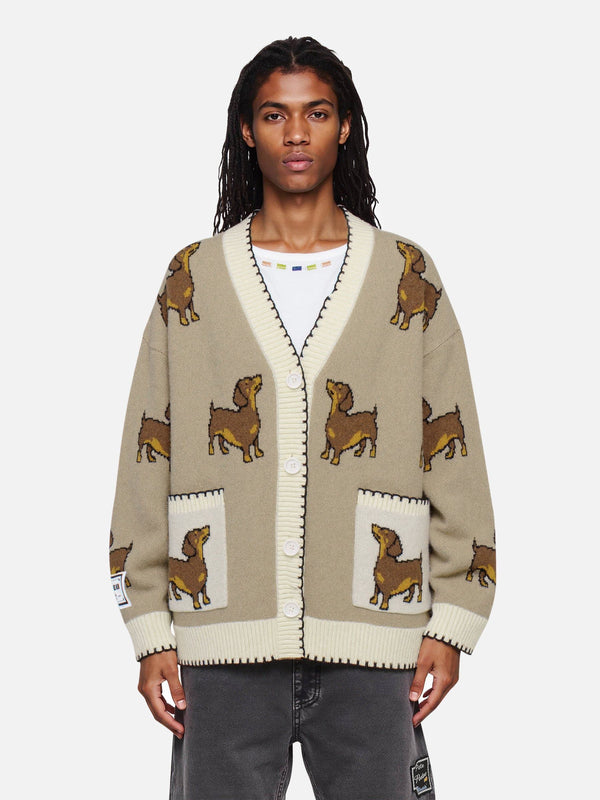 Fvshya Hand Drawn Dachshund Jacquard Cardigan