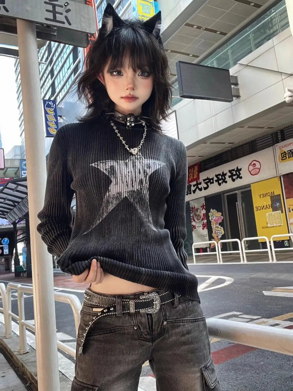 Fvshya Grunge Star Ribbed Top