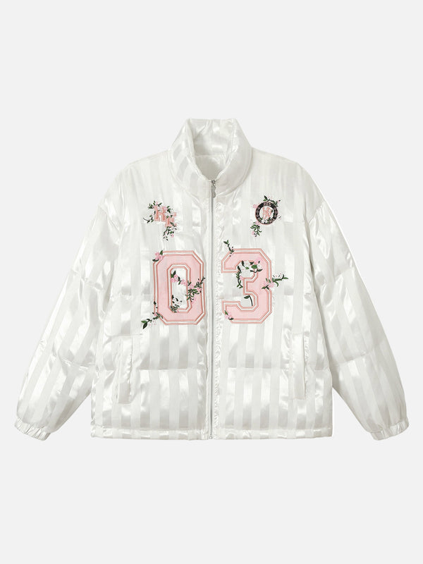 Fvshya Floral Letter Embroidered Stand Collar Cotton Coat