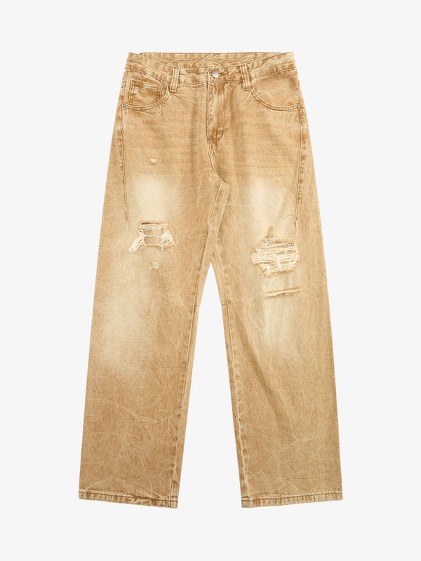 Fvshya Vintage Washed Distressed Straight Jeans