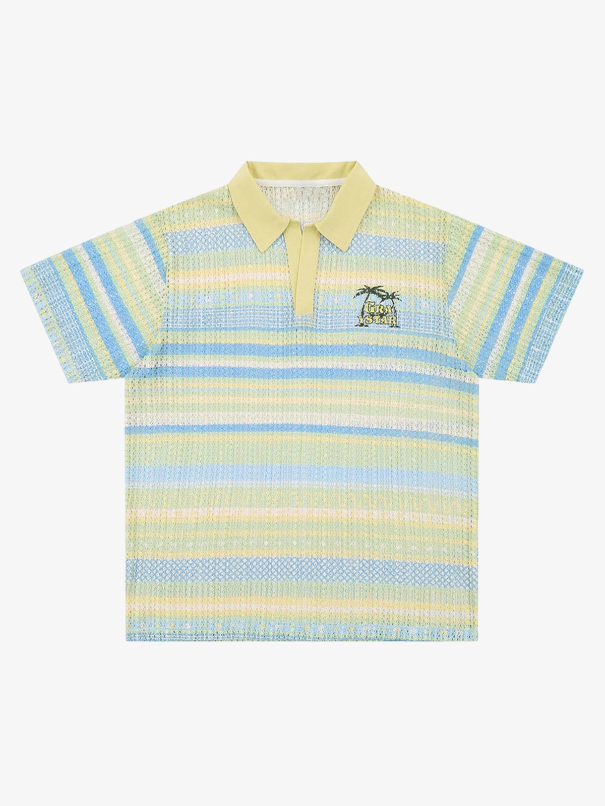 Fvshya Retro Gradient Striped Hollow POLO Shirt