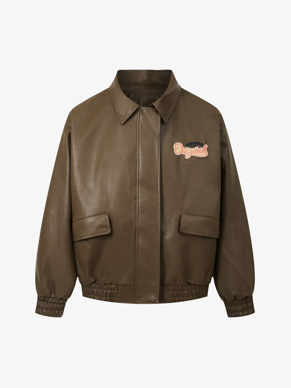 Fvshya Lettering Embroidered Leather Bomber Jacket